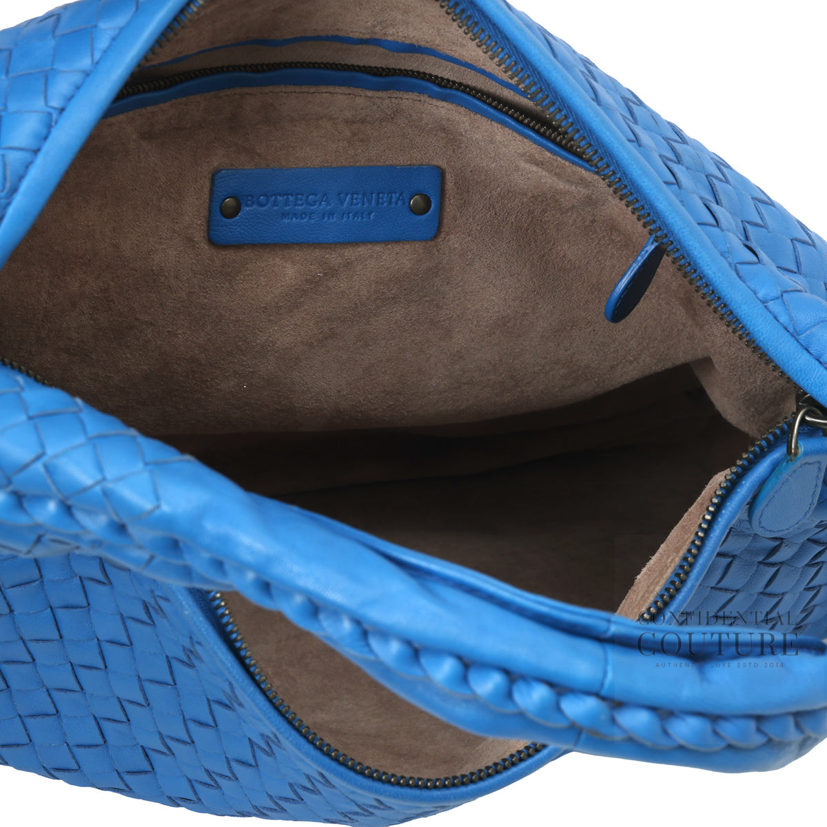 Blue Intrecciato Woven Nappa Leather Large Hobo Bag