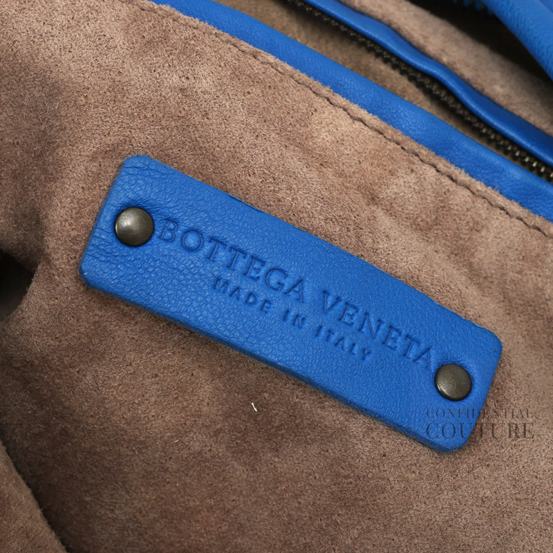 Blue Intrecciato Woven Nappa Leather Large Hobo Bag