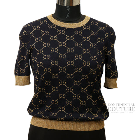 GG Lamé Top In Navy Blue & Gold Size | M