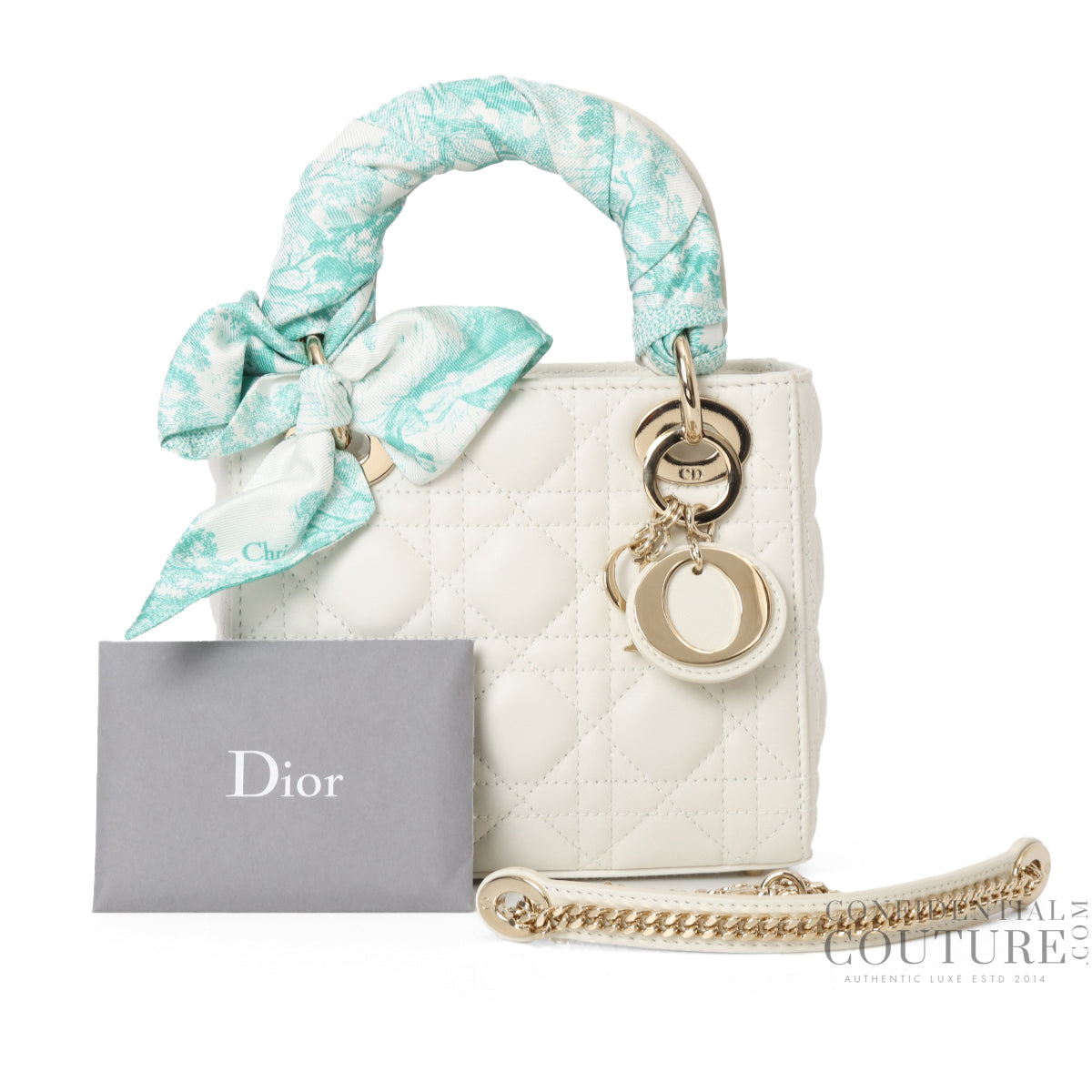White Mini Lady Dior Bag With Twilly