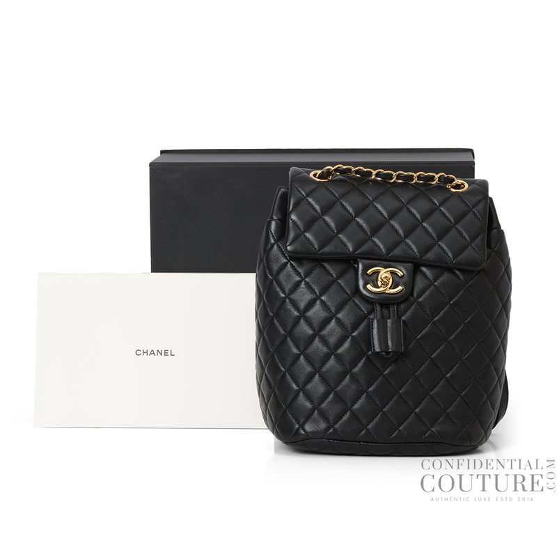 Black Small Quilted Urban Spirit Backpack in Lambskin