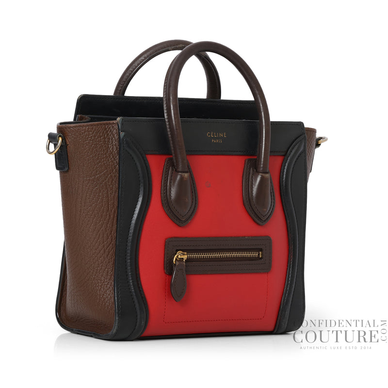 Women Celine Tri-Colour Nano Leather Luggage Tote