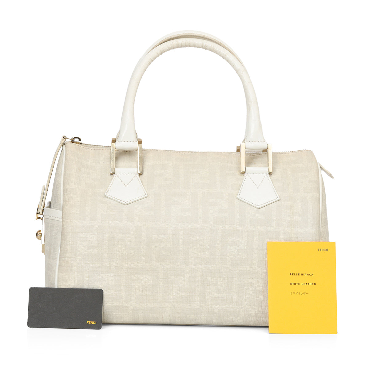 White Noccino Zucchino Spalmati Coated Canvas Forever Bauletto Boston Bag