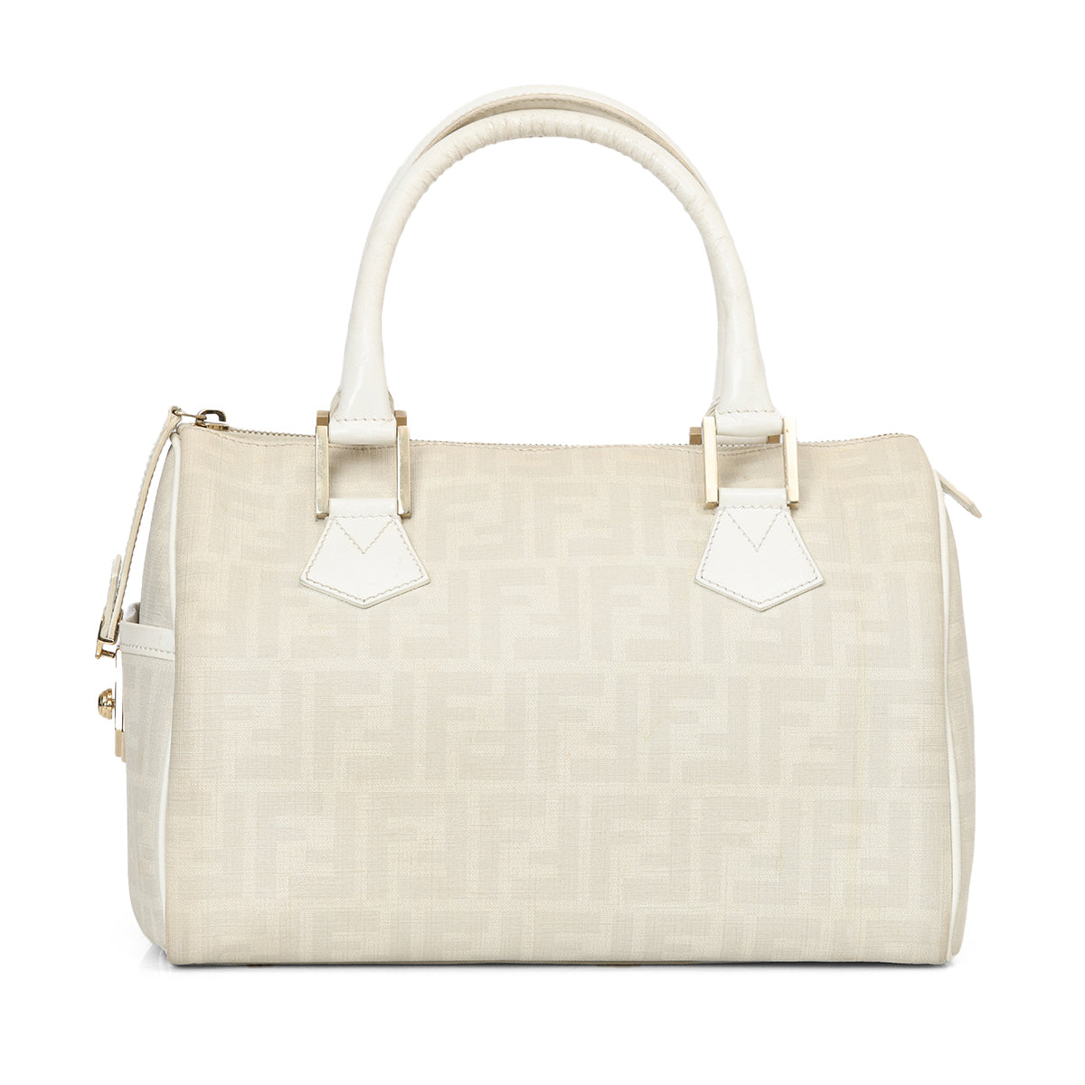 White Noccino Zucchino Spalmati Coated Canvas Forever Bauletto Boston Bag