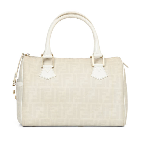 White Noccino Zucchino Spalmati Coated Canvas Forever Bauletto Boston Bag