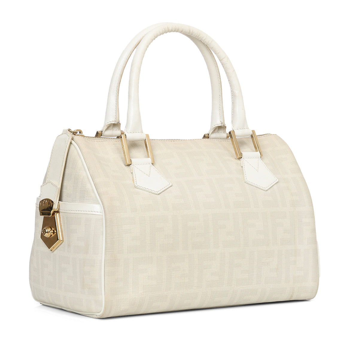 White Noccino Zucchino Spalmati Coated Canvas Forever Bauletto Boston Bag
