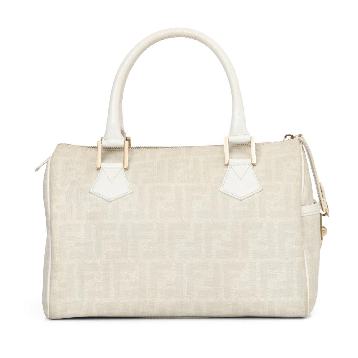 White Noccino Zucchino Spalmati Coated Canvas Forever Bauletto Boston Bag