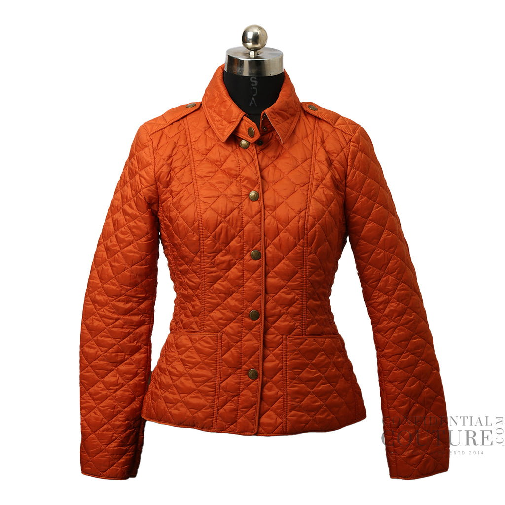 Shop pre-loved Burberry Brit Orange Quilted Jacket 100% authentic