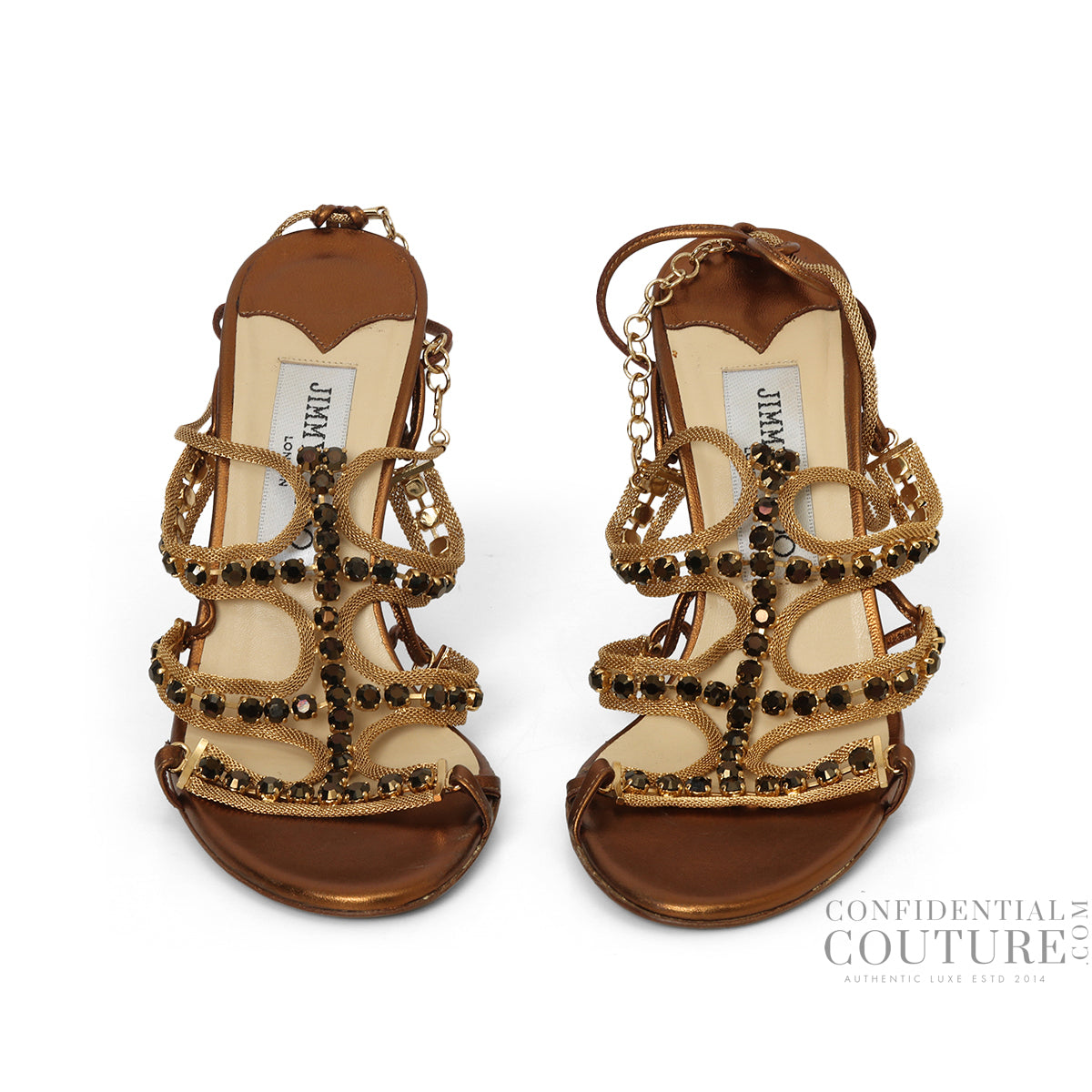 Gold Leather Jeweled Strap Sandals Metallic Gold EU 35 | UK 2 | US 5