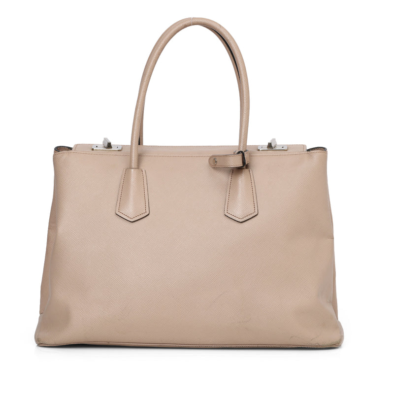 Women pre loved Prada Nude Saffiano Leather Cuir Large Twin Tote