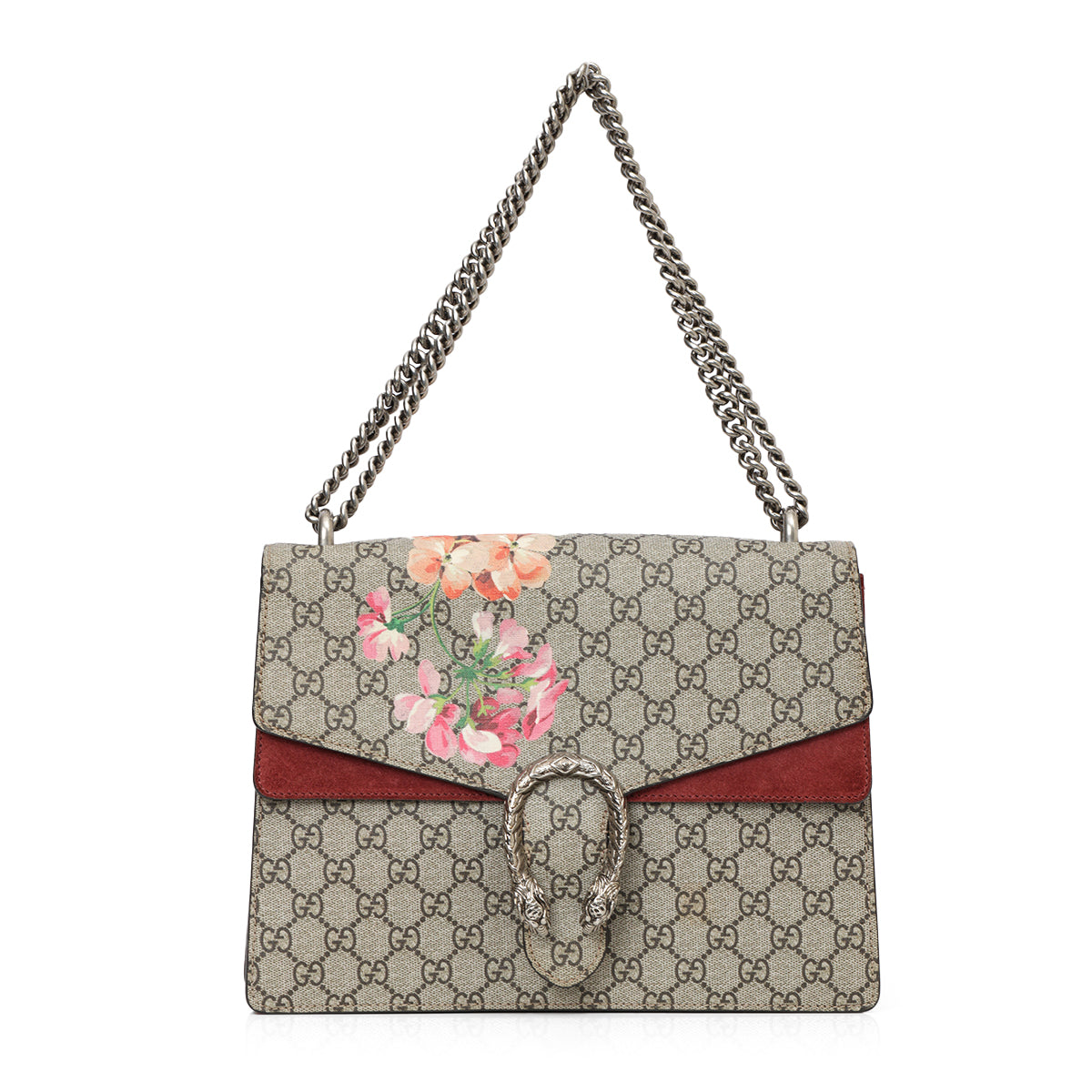 GG Supreme Maroon & Beige Blooms Medium Dionysus Shoulder Bag