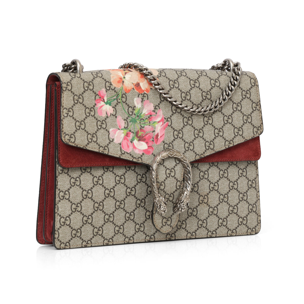 GG Supreme Maroon & Beige Blooms Medium Dionysus Shoulder Bag