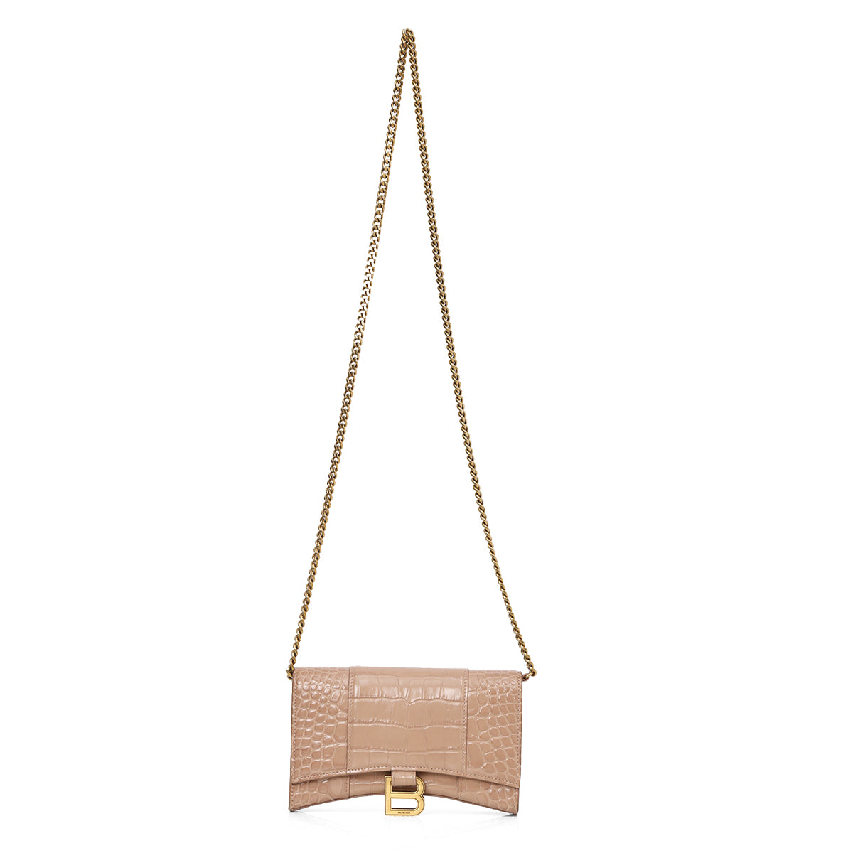 Croc-Embossed Nude Hourglass Wallet On Chain Bag