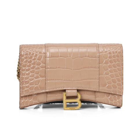 Croc-Embossed Nude Hourglass Wallet On Chain Bag