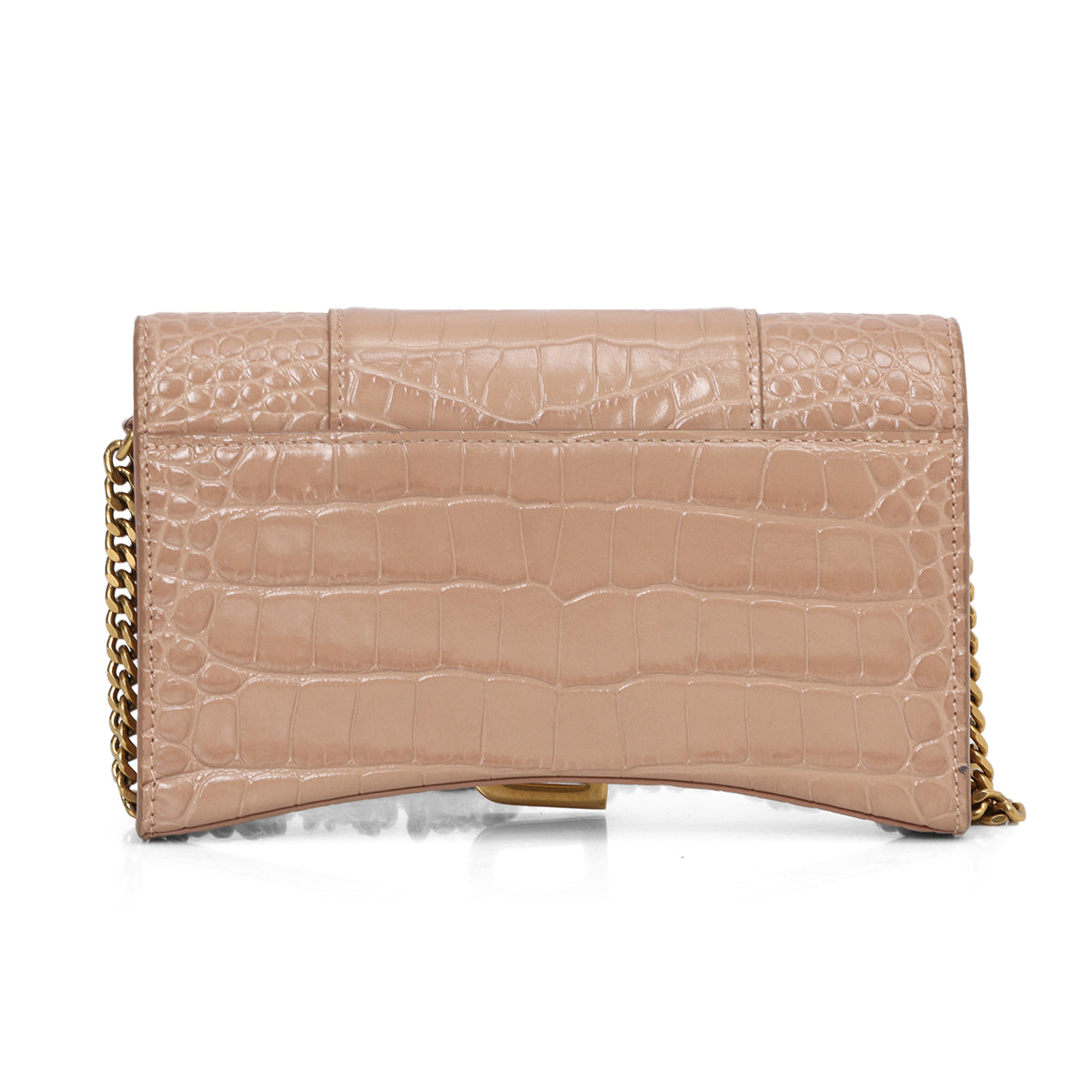 Croc-Embossed Nude Hourglass Wallet On Chain Bag