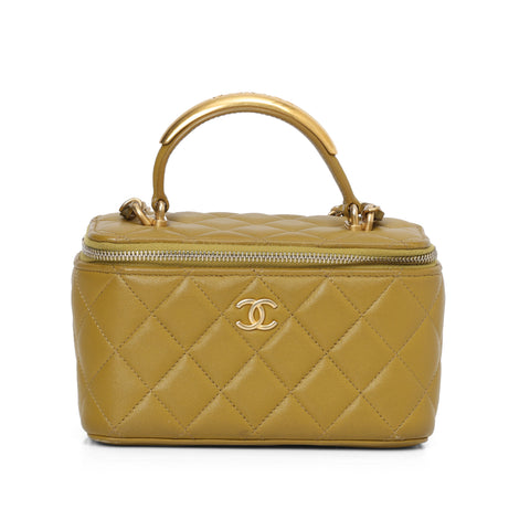 Olive Metal Handle Small Vanity Case