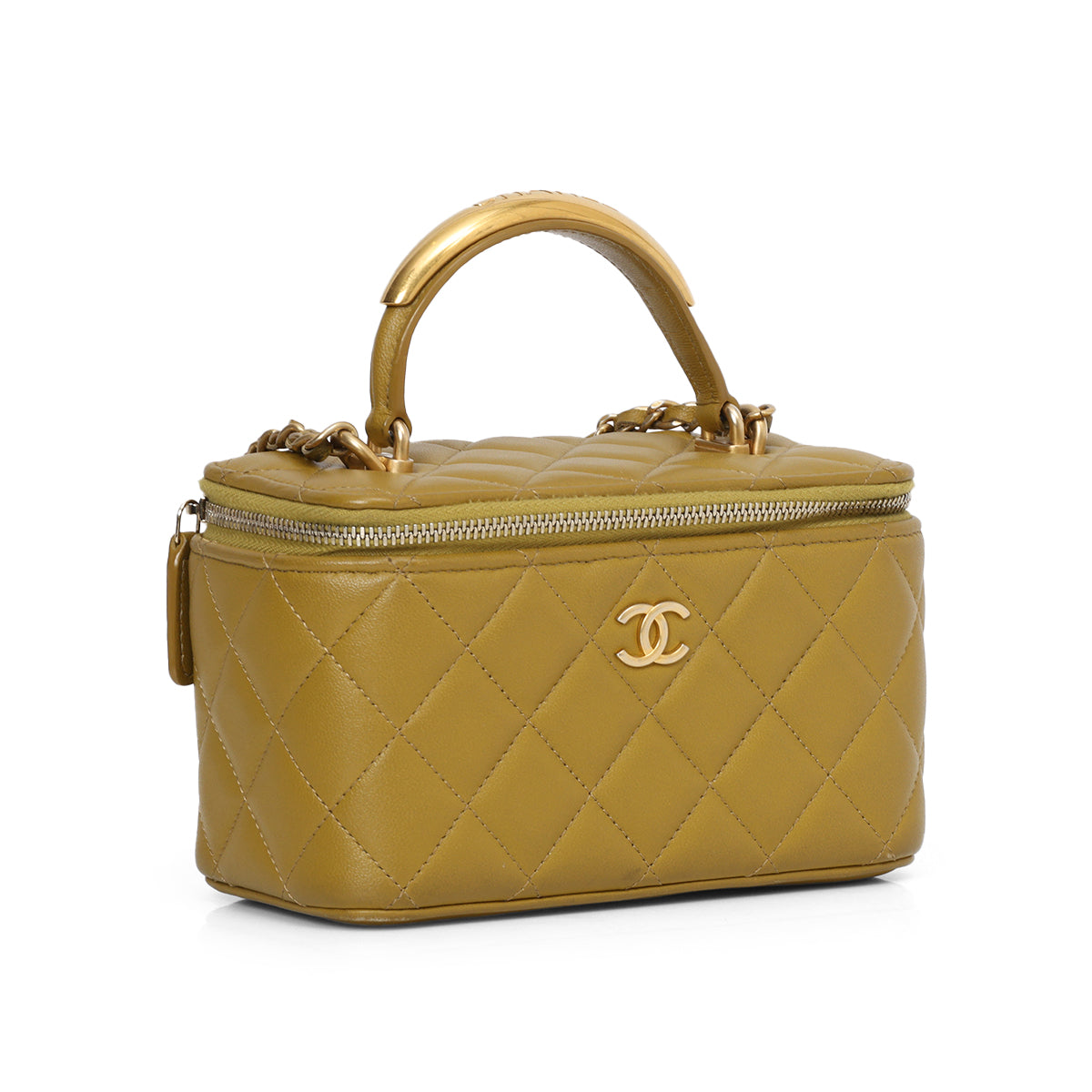 Olive Metal Handle Small Vanity Case