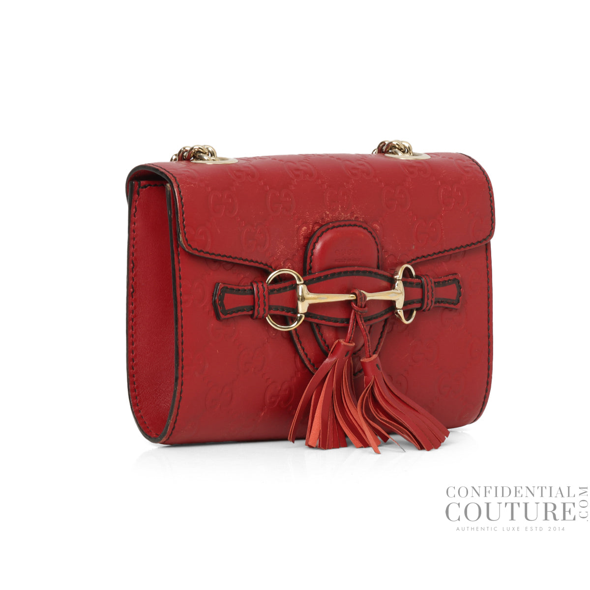 Guccissima Mini Emily Red Monogram Embossed Crossbody