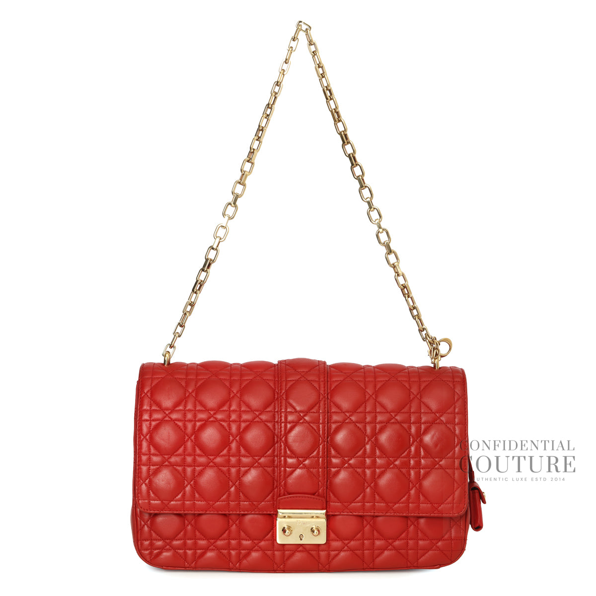 Red Cannage Quilted Lambskin Leather Miss Dior Large Flap Bag