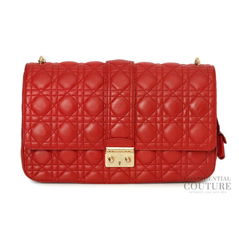 Red Cannage Quilted Lambskin Leather Miss Dior Large Flap Bag