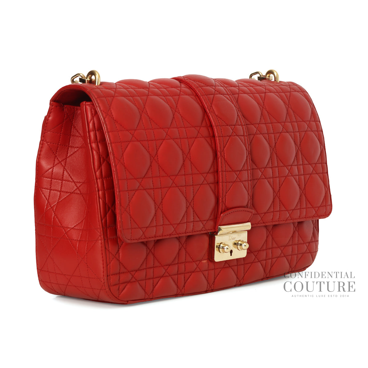 Red Cannage Quilted Lambskin Leather Miss Dior Large Flap Bag