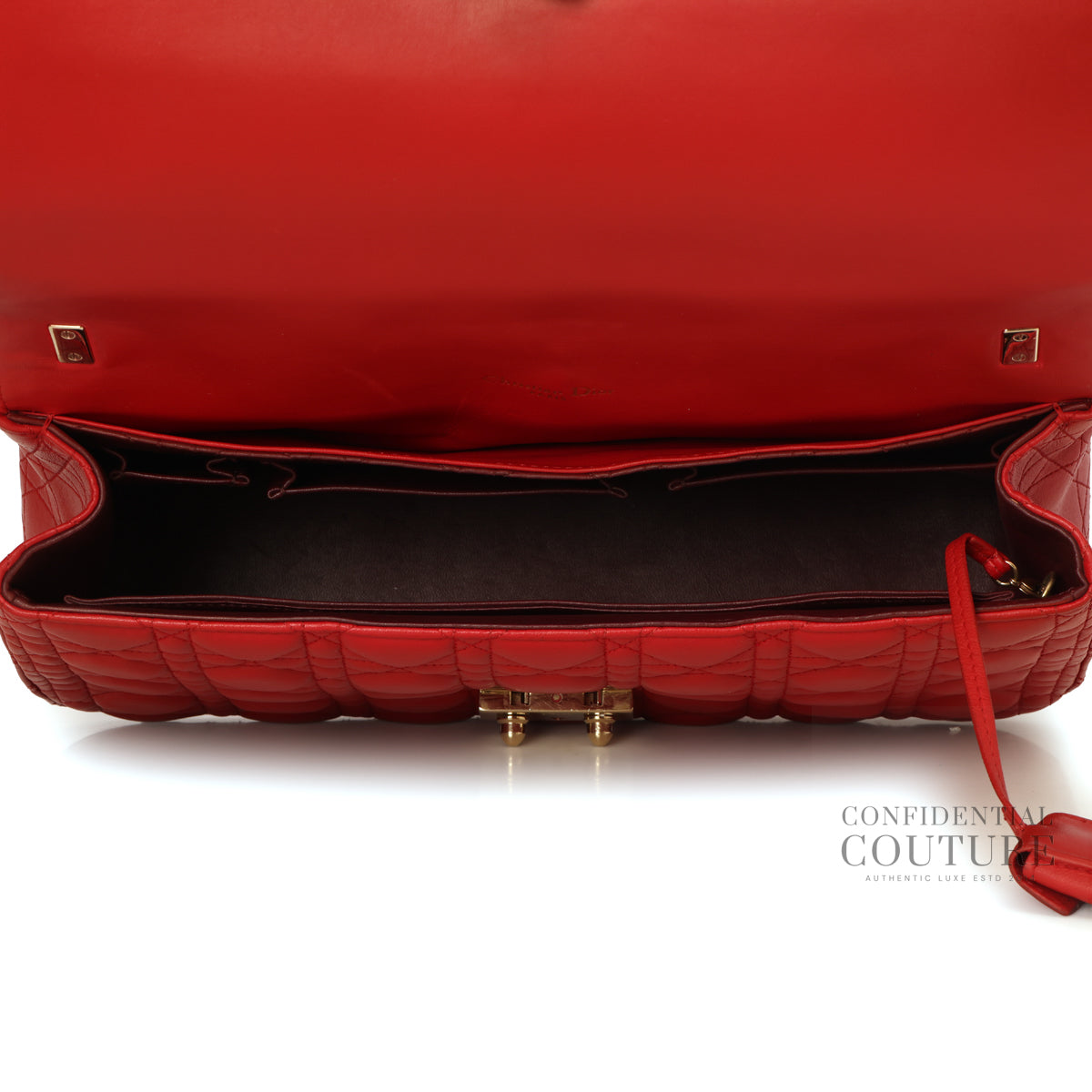Red Cannage Quilted Lambskin Leather Miss Dior Large Flap Bag