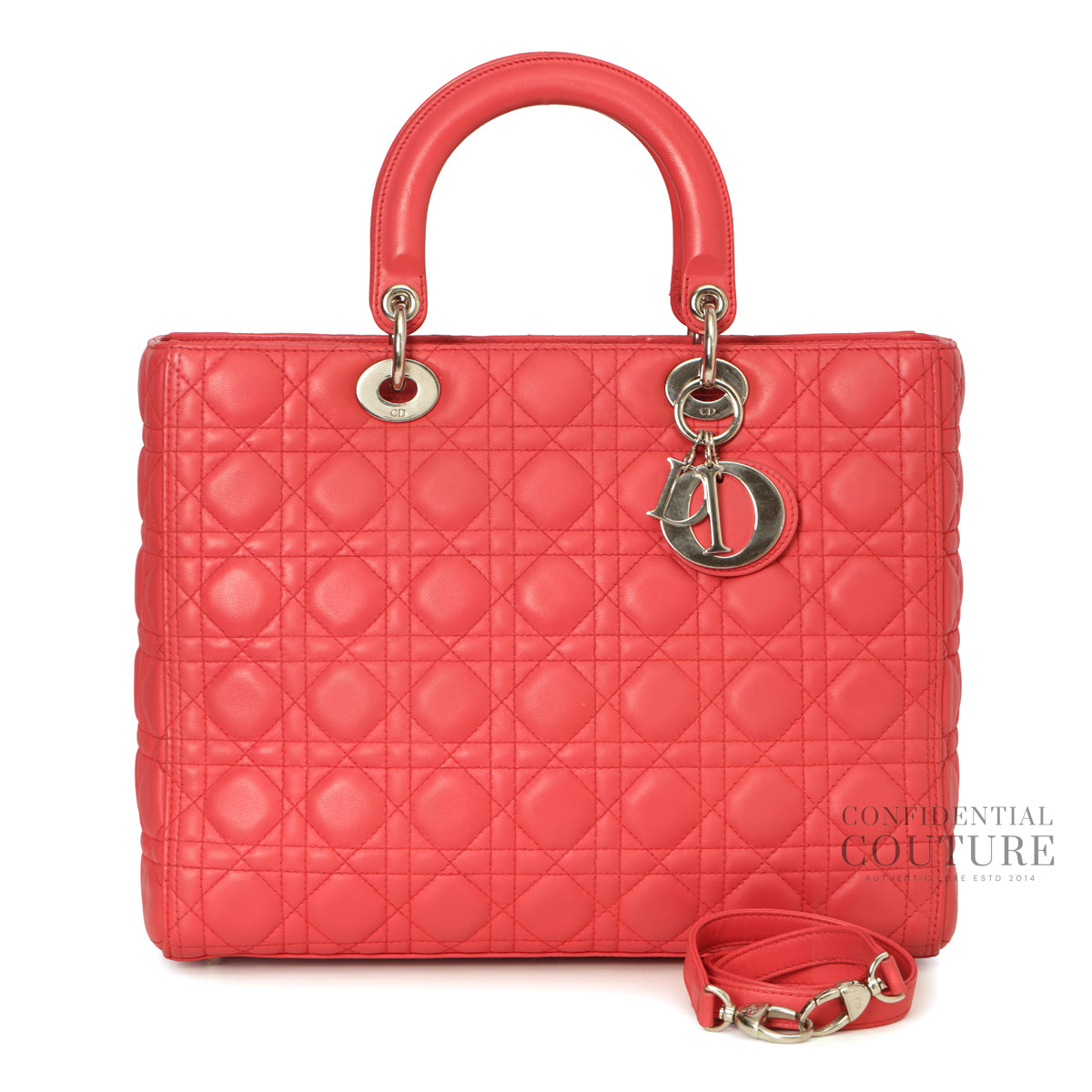 Salmon Pink Cannage Quilted Lambskin Leather Large Lady Dior Bag
