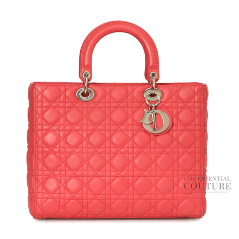 Salmon Pink Cannage Quilted Lambskin Leather Large Lady Dior Bag