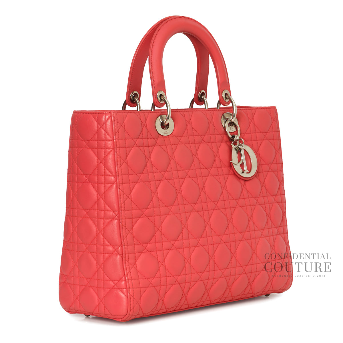 Salmon Pink Cannage Quilted Lambskin Leather Large Lady Dior Bag