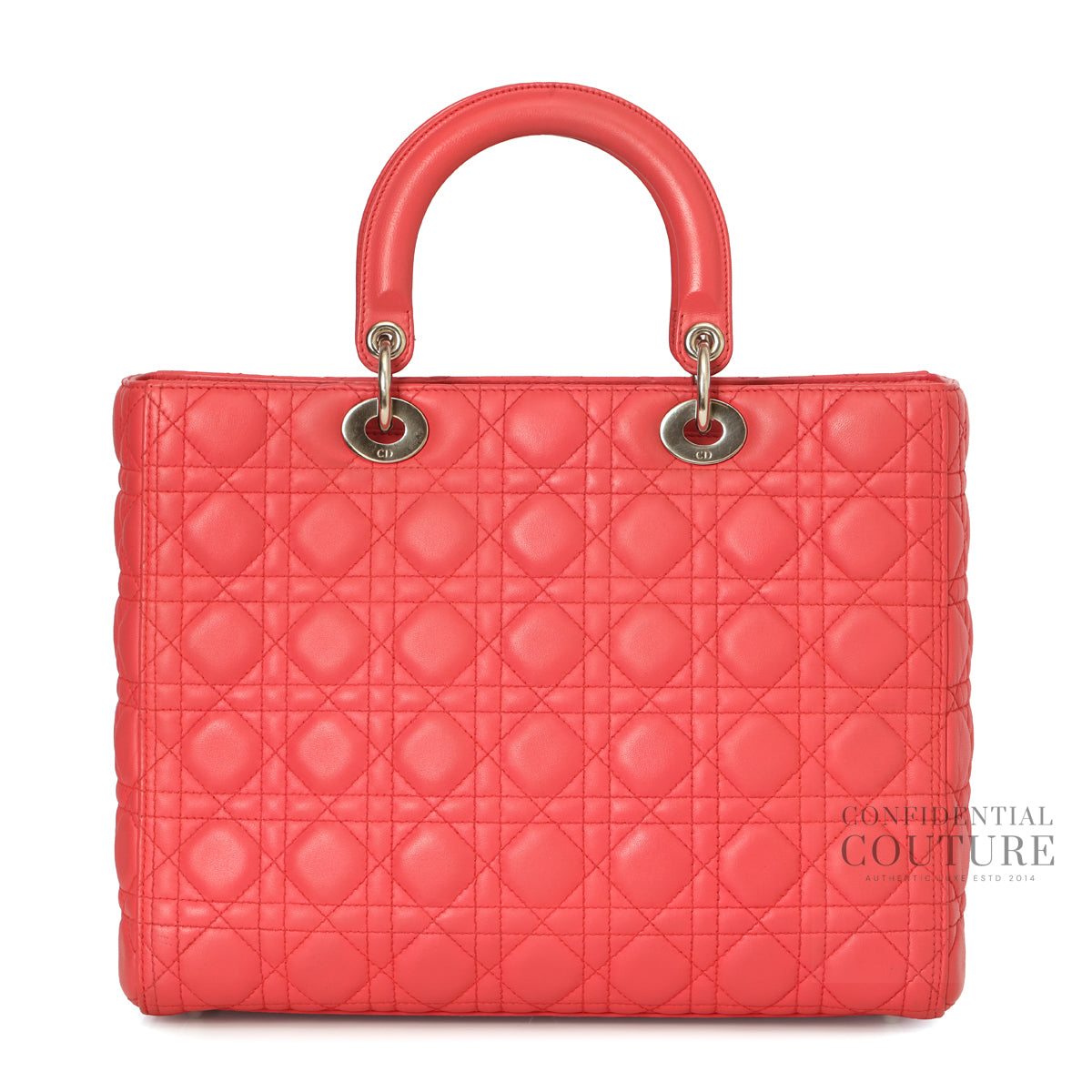 Salmon Pink Cannage Quilted Lambskin Leather Large Lady Dior Bag