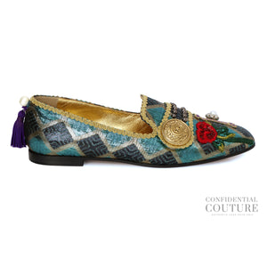 Multicolor Jacquard Embellished Loafers. EU 38