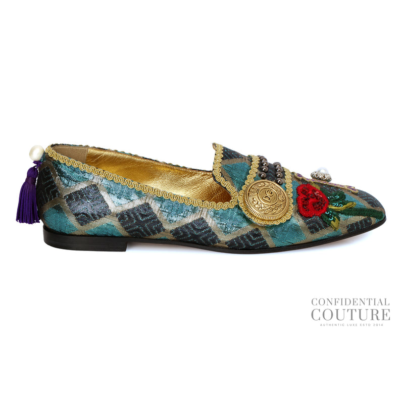 Dolce & Gabbana Multicolor Jacquard Embellished Loafers. EU 38