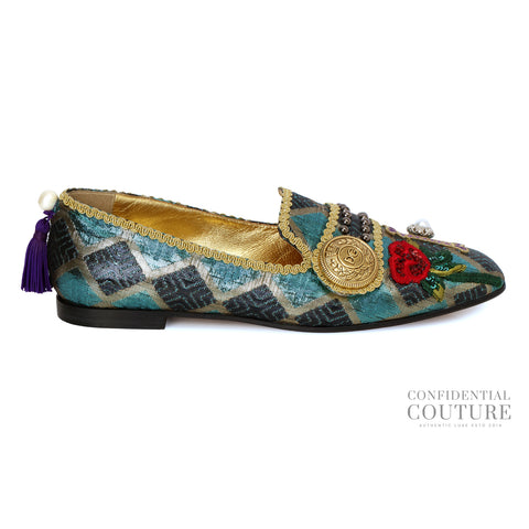 Multicolor Jacquard Embellished Loafers. EU 38