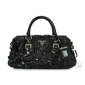 Black Vernice Gauffre Leather Small Crossbody Satchel Bag