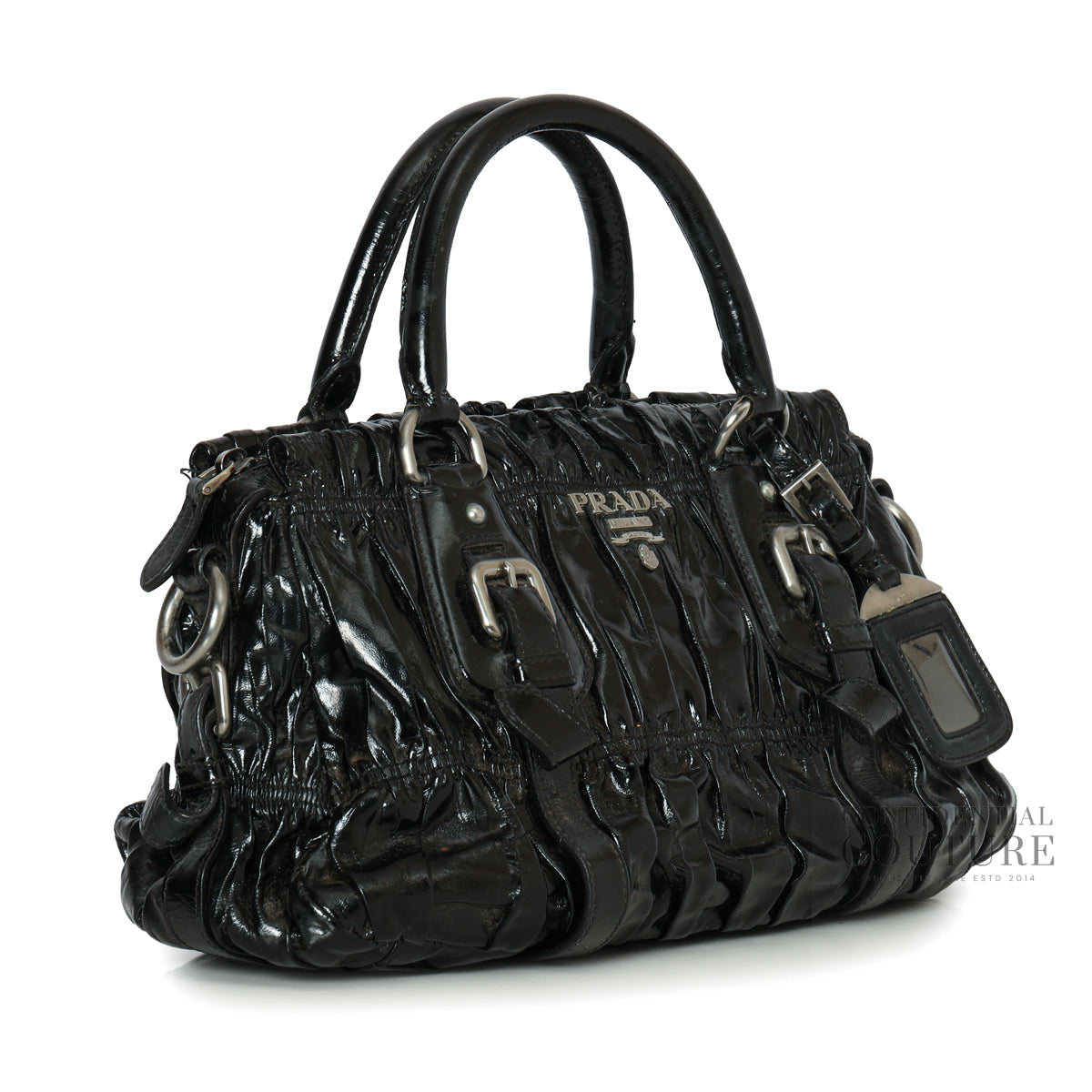Black Vernice Gauffre Leather Small Crossbody Satchel Bag