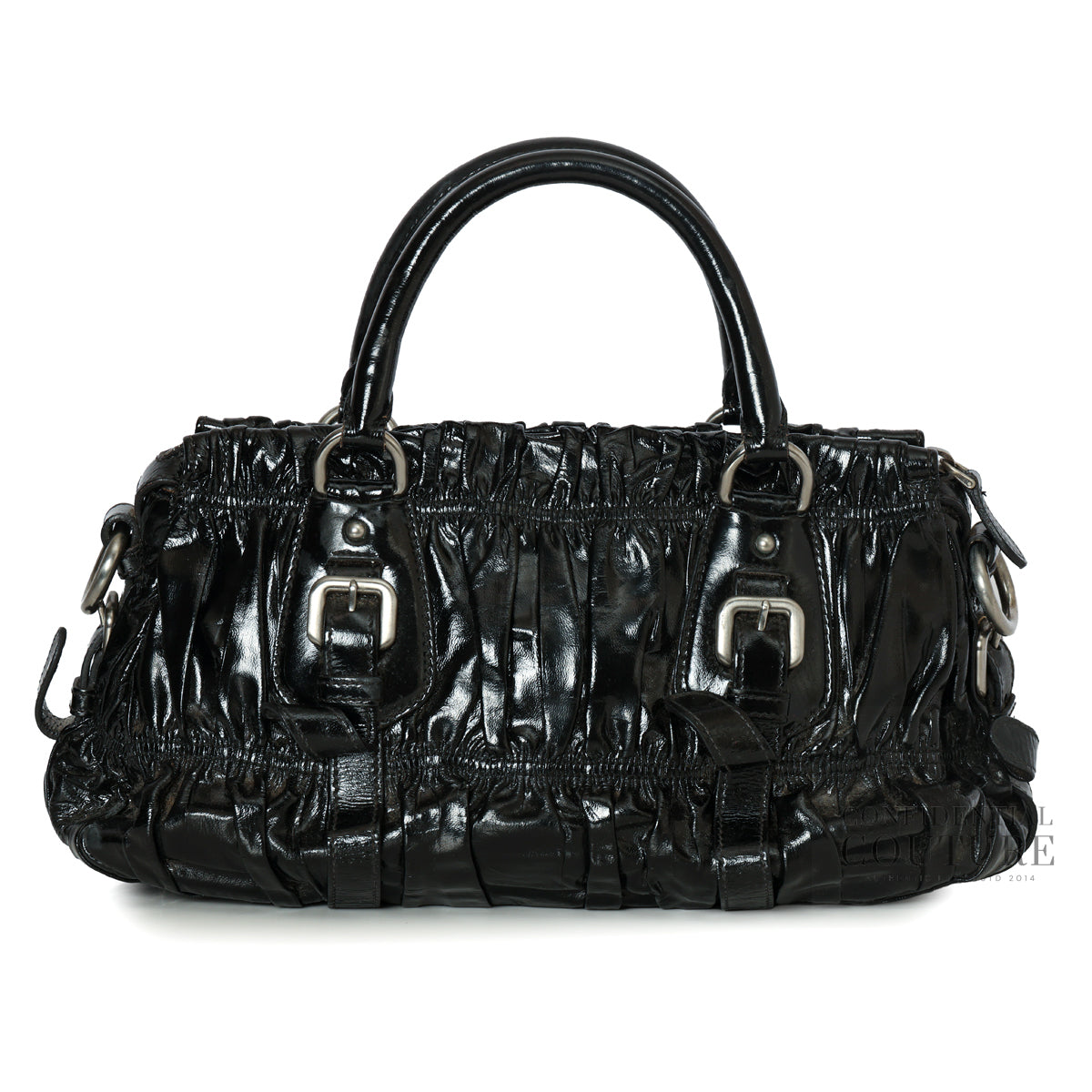Black Vernice Gauffre Leather Small Crossbody Satchel Bag