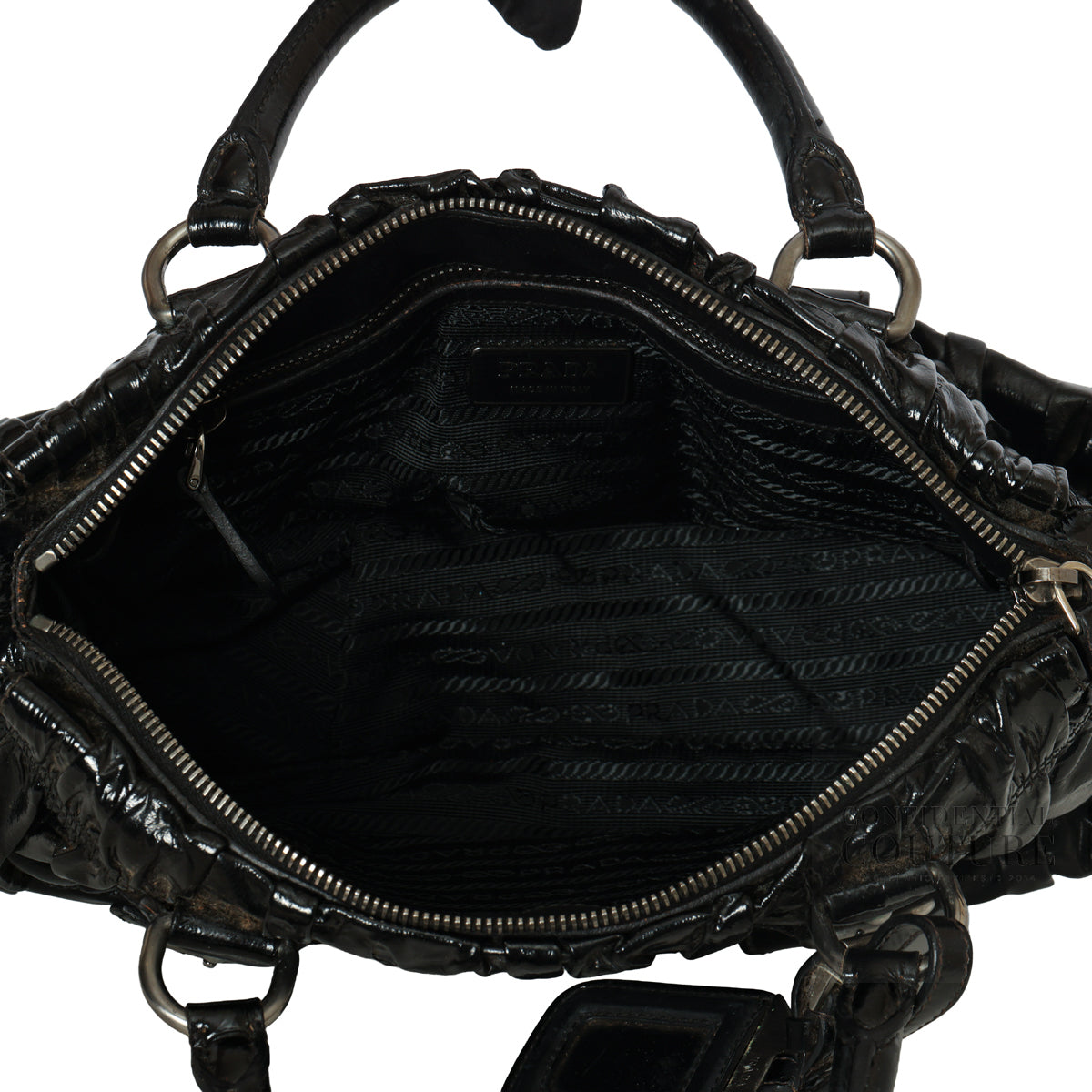 Black Vernice Gauffre Leather Small Crossbody Satchel Bag