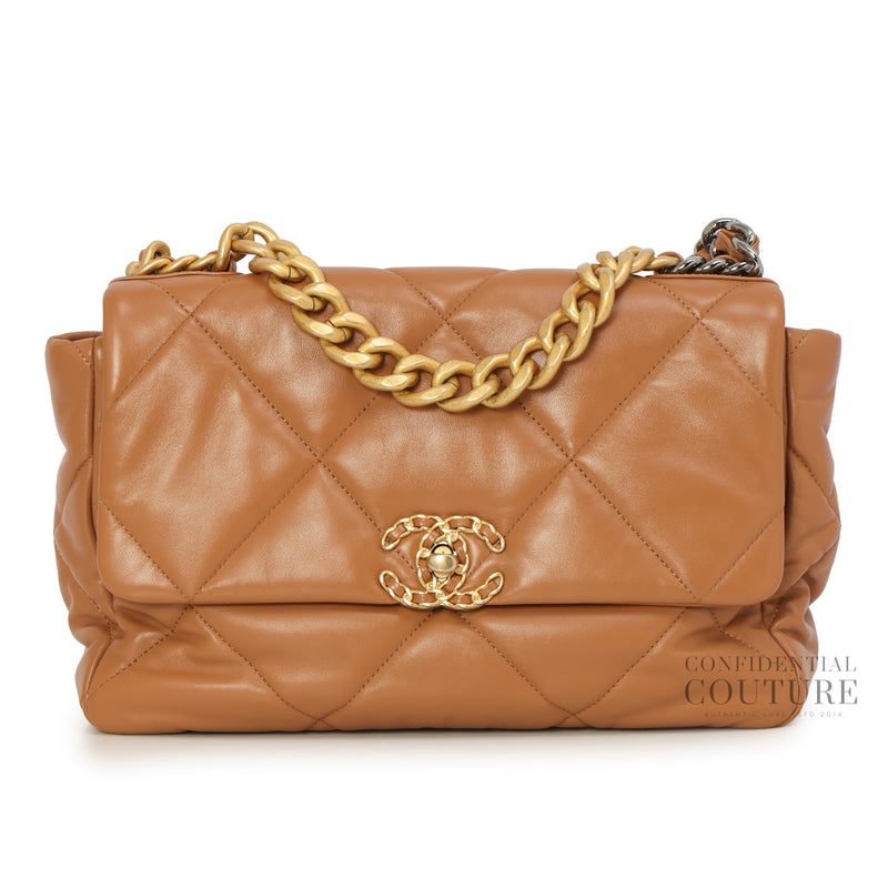 19 Medium Shiny Lambskin, Gold & Silver Tone Handbag