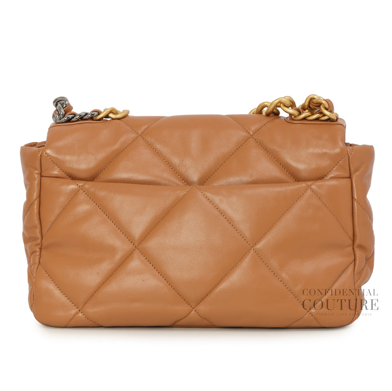 19 Medium Shiny Lambskin, Gold & Silver Tone Handbag