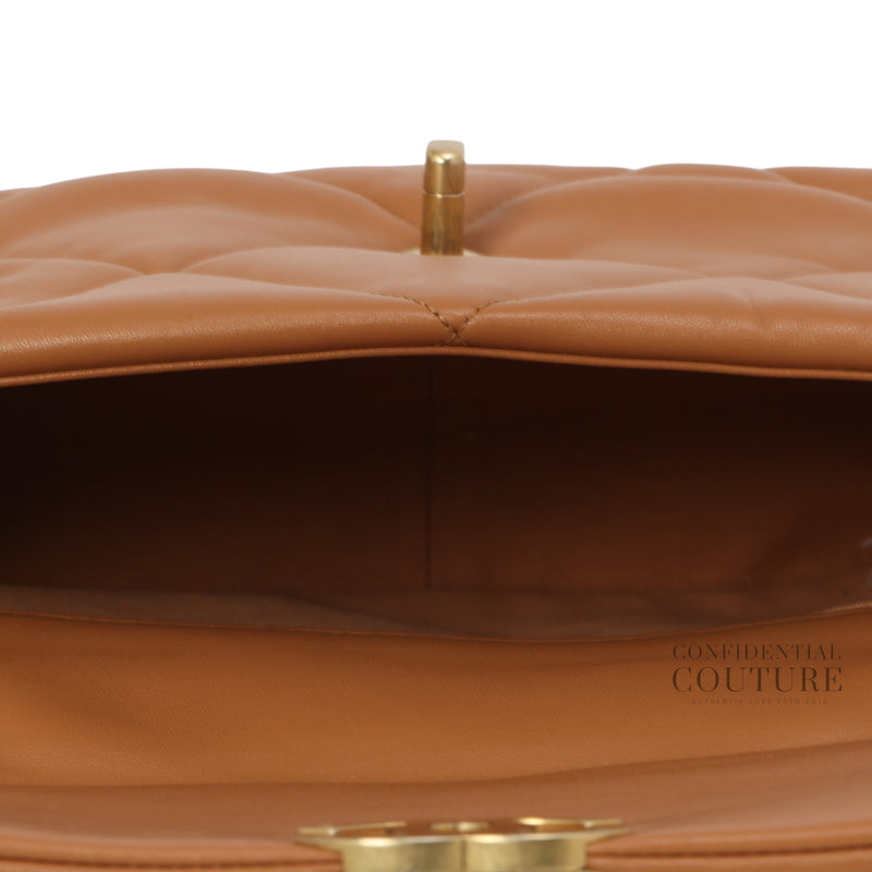 19 Medium Shiny Lambskin, Gold & Silver Tone Handbag