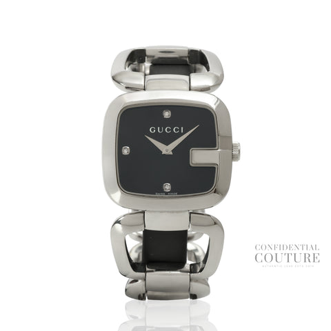 Black Dial Stainless Steel G-Gucci 125.4 with Diamonds Women's Watch 32MM