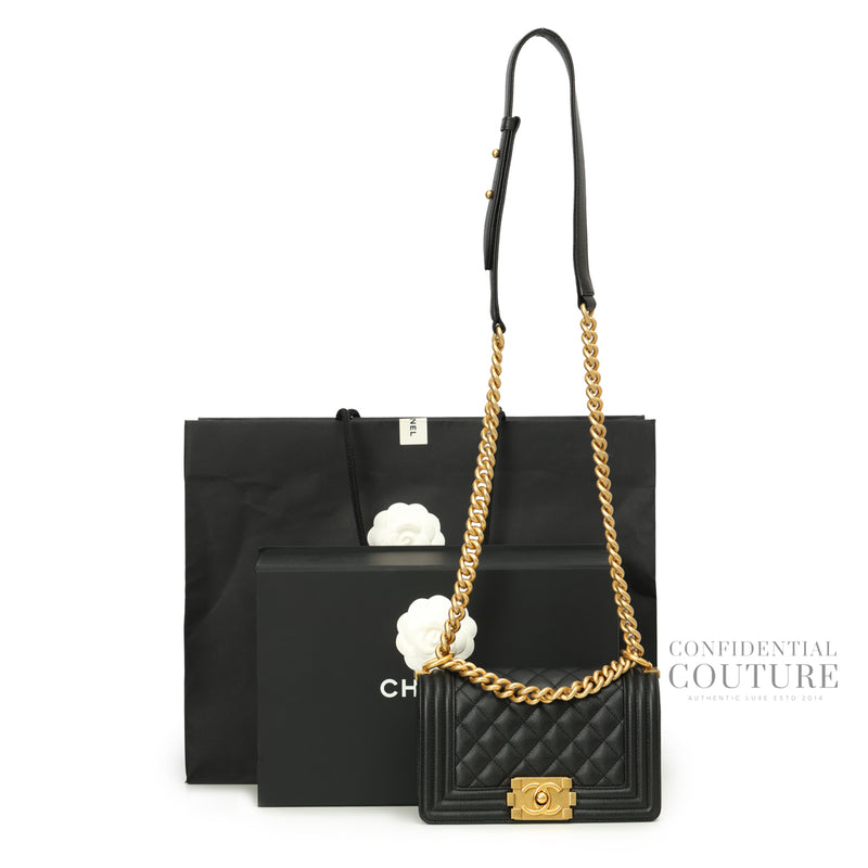 Boy Black Small Grained Calfskin & Gold-Tone Handbag