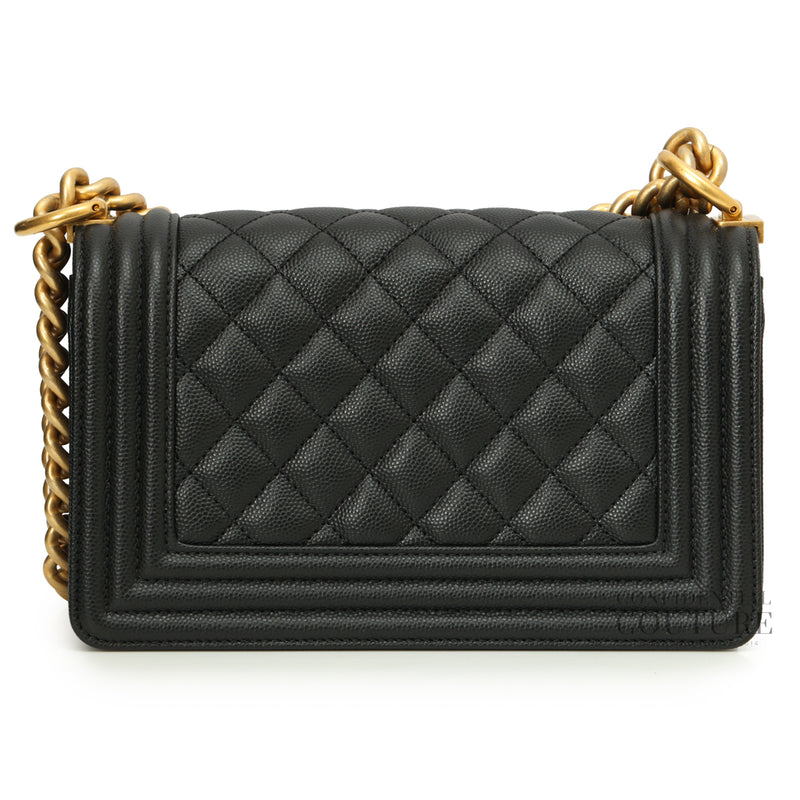 Boy Black Small Grained Calfskin & Gold-Tone Handbag