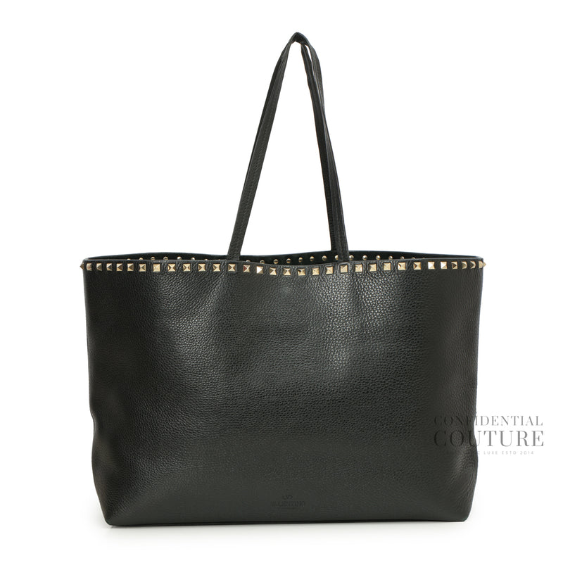 Rockstud Vitello Black Leather Tote Bag