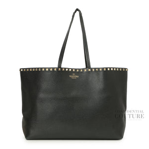Rockstud Vitello Black Leather Tote Bag
