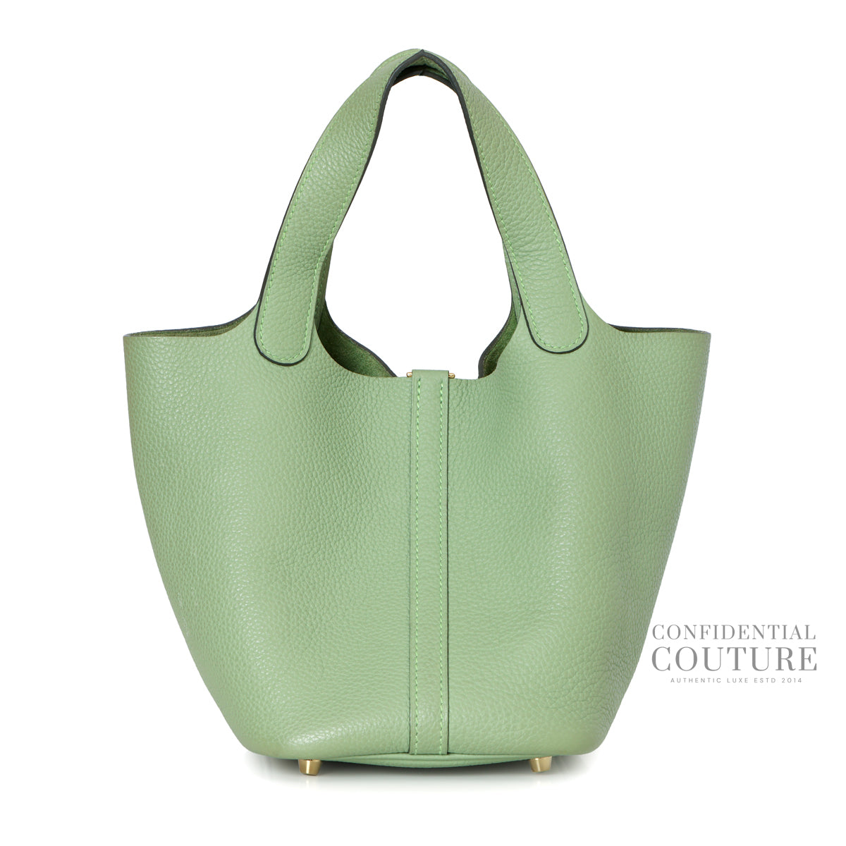 Picotin Lock 18 Maurice Taurillon Vert Criquet Bag With Gold Hardware
