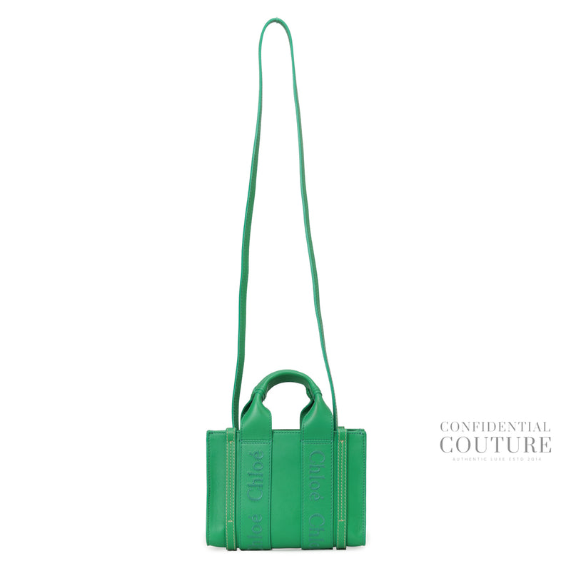 Green Leather Mini Woody Tote Bag