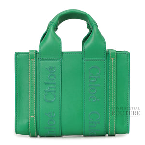 Green Leather Mini Woody Tote Bag