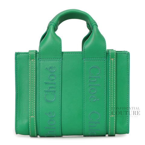Green Leather Mini Woody Tote Bag