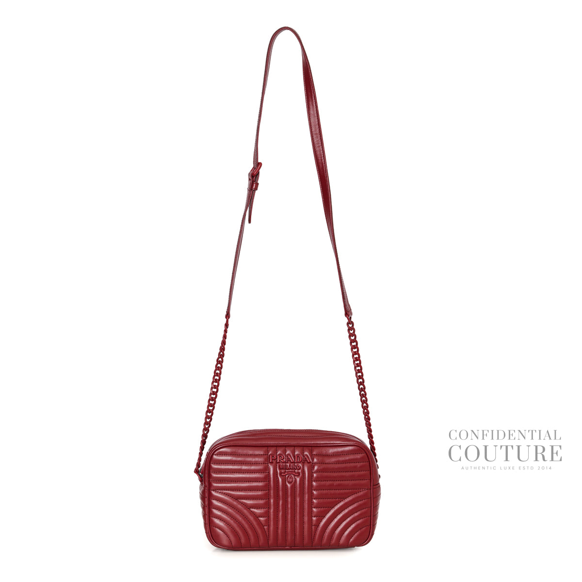 Maroon Quilted Soft Calfskin Leather Diagramme Camera Crossbody Bag